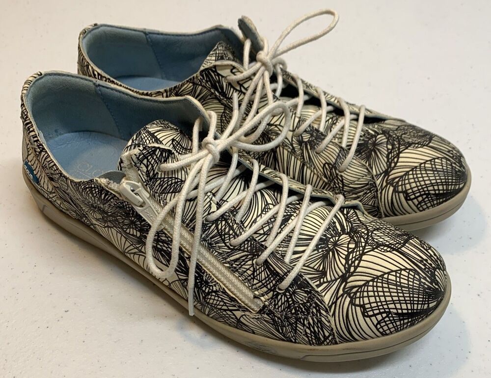 Cloud Sneakers Womens 38 Aika Print In Vera Putty Leather Geometric Zip Comfort